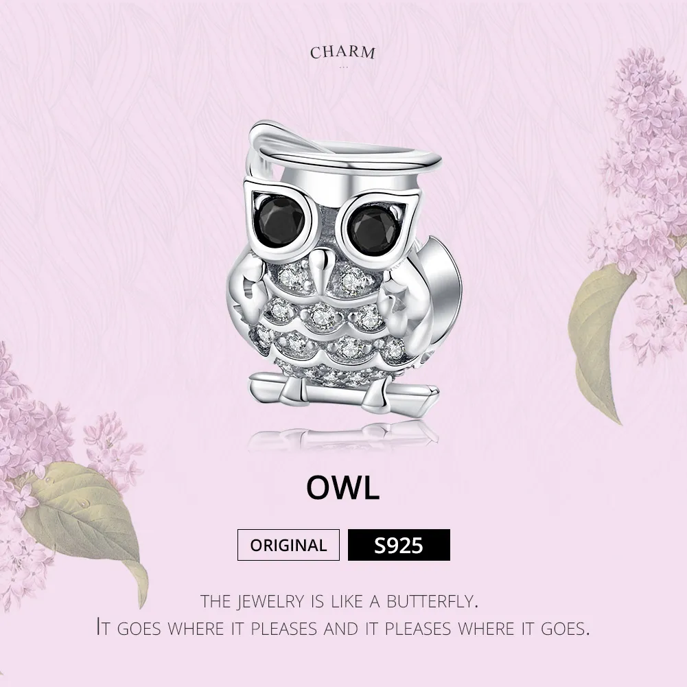 Pandora Style Silver Charm, Owl - BSC124