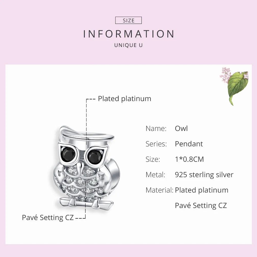 Pandora Style Silver Charm, Owl - BSC124