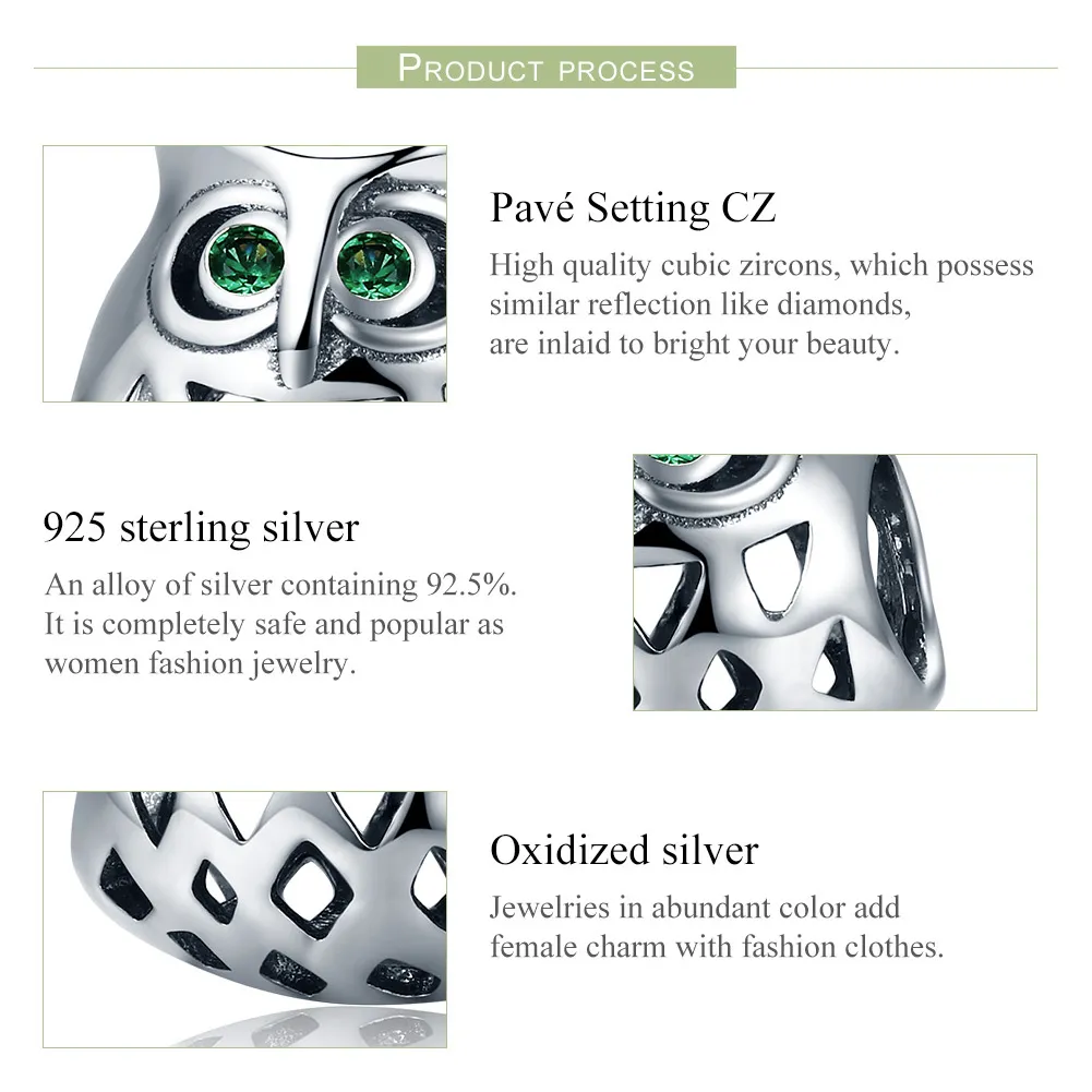 Pandora Style Silver Charm, Owl - SCC424