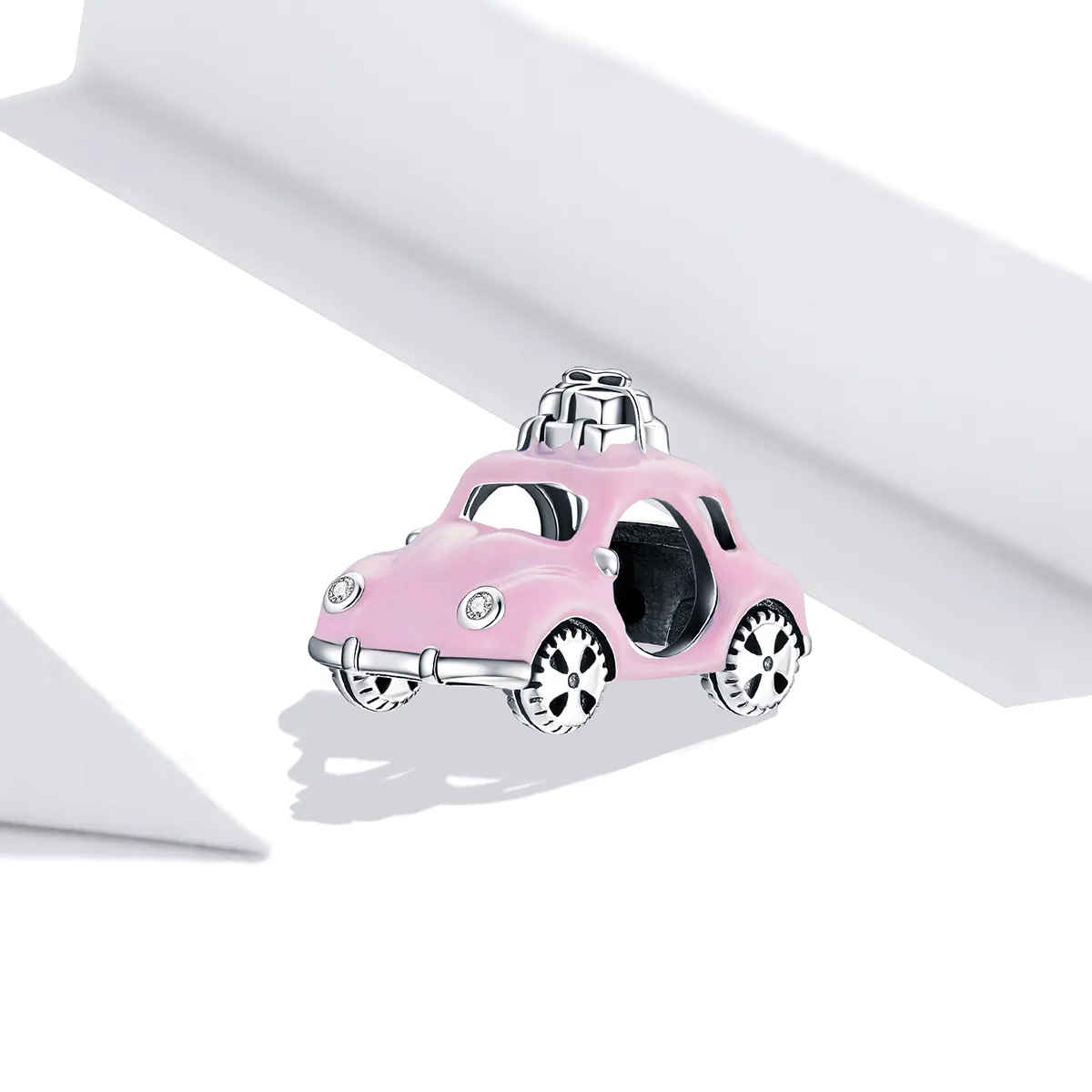 Pandora Style Silver Charm, Pink Car, Pink Enamel - SCC1738