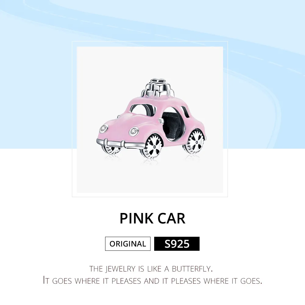 Pandora Style Silver Charm, Pink Car, Pink Enamel - SCC1738