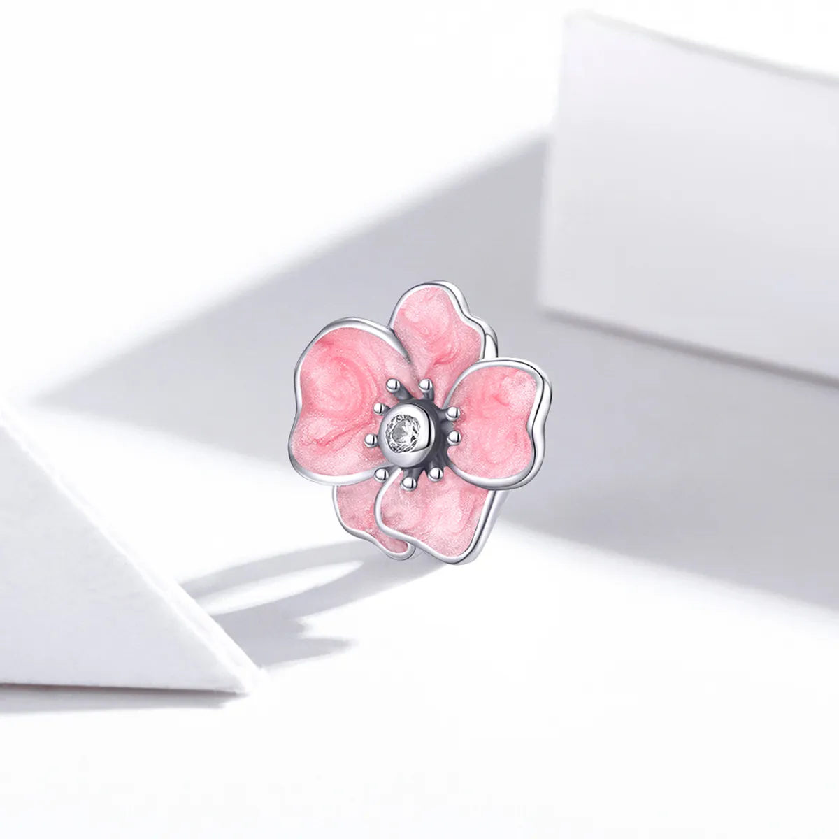 Pandora Style Silver Charm, Pink Flower, Pink Enamel - SCC1729