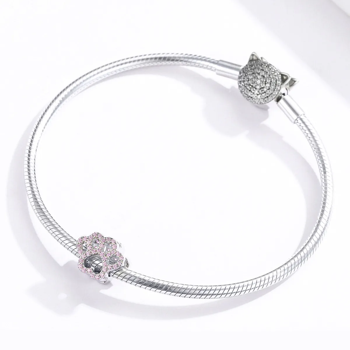 Pandora Style Silver Charm, Pink Paw - BSC164