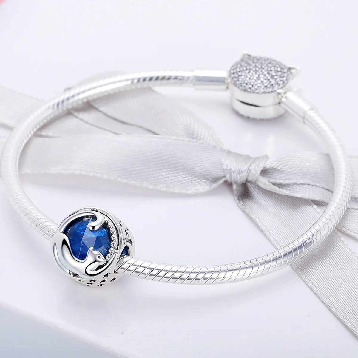 Pandora Style Silver Charm, Playful Cat - SCC708