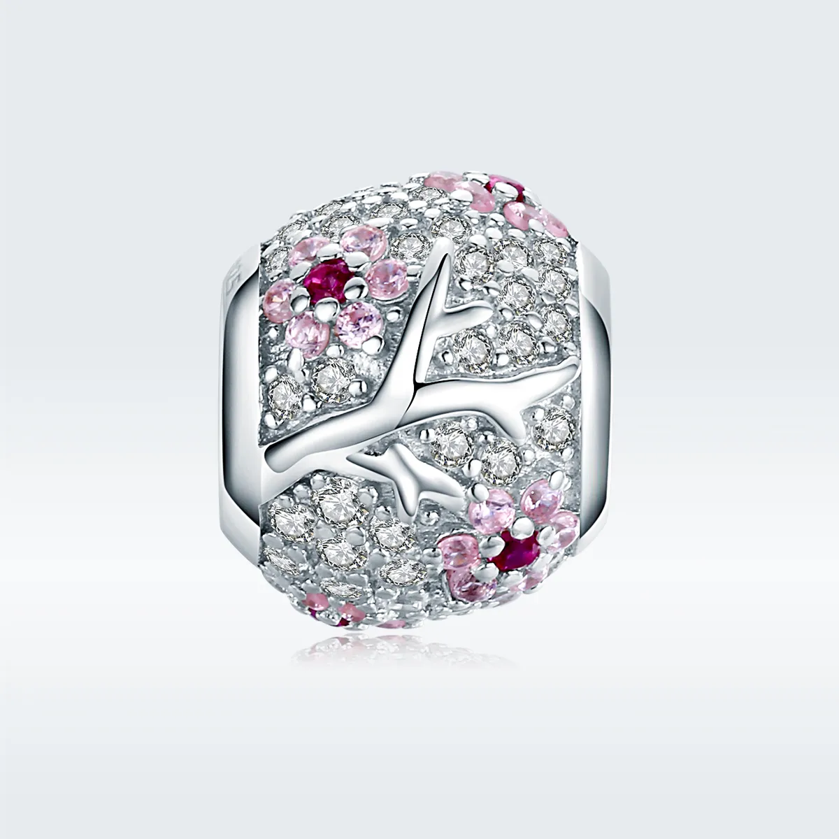 Pandora Style Silver Charm, Plum Blossom - BSC153