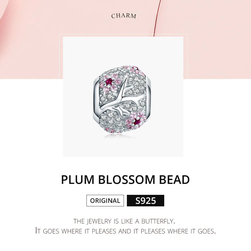 Pandora Style Silver Charm, Plum Blossom - BSC153