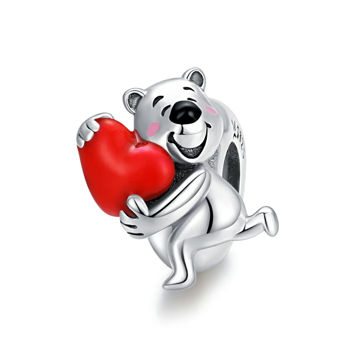 Pandora Style Silver Charm, Polar Bear With Heart, Red Enamel - SCC1610