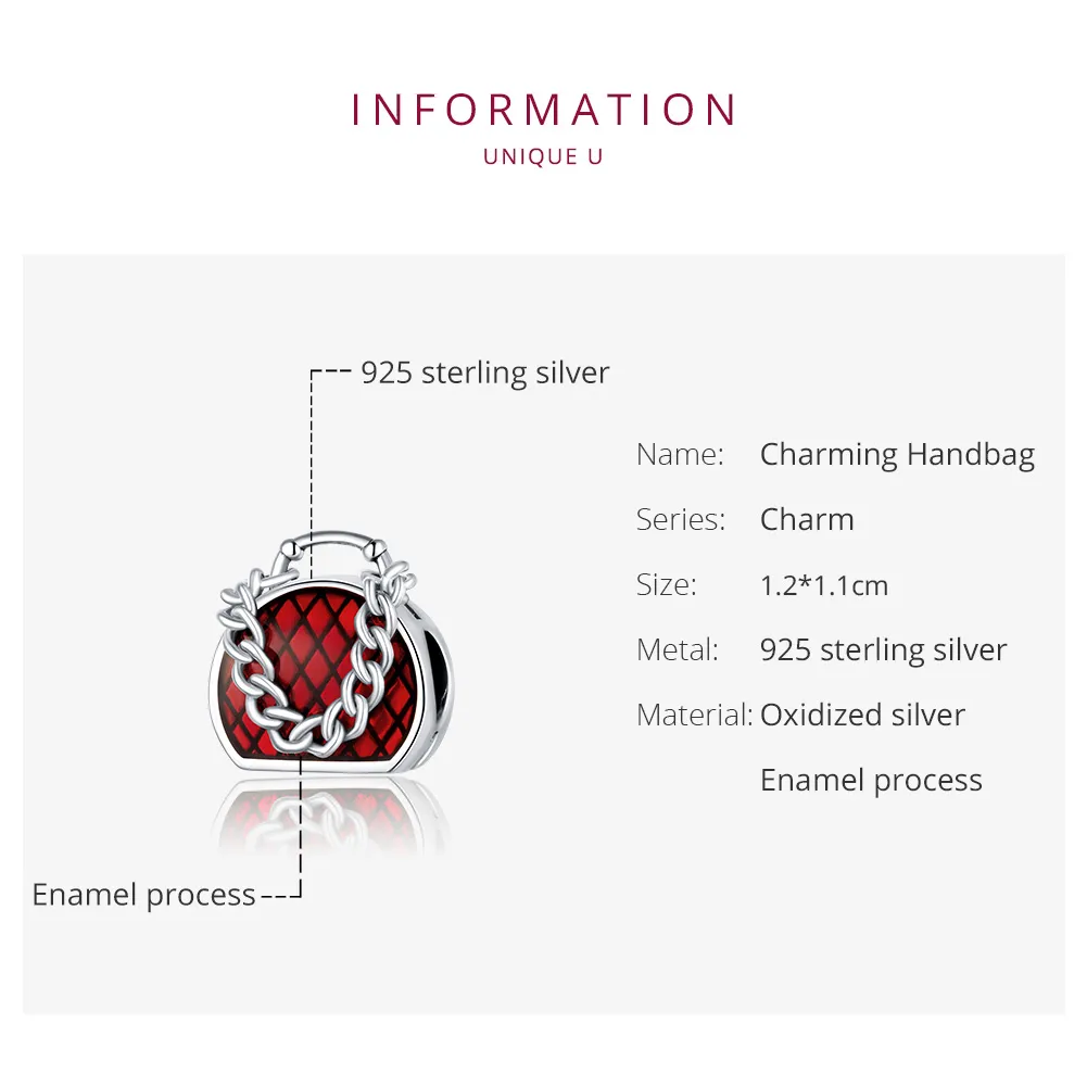 Pandora Style Silver Charm, Purse, Red Enamel - BSC345