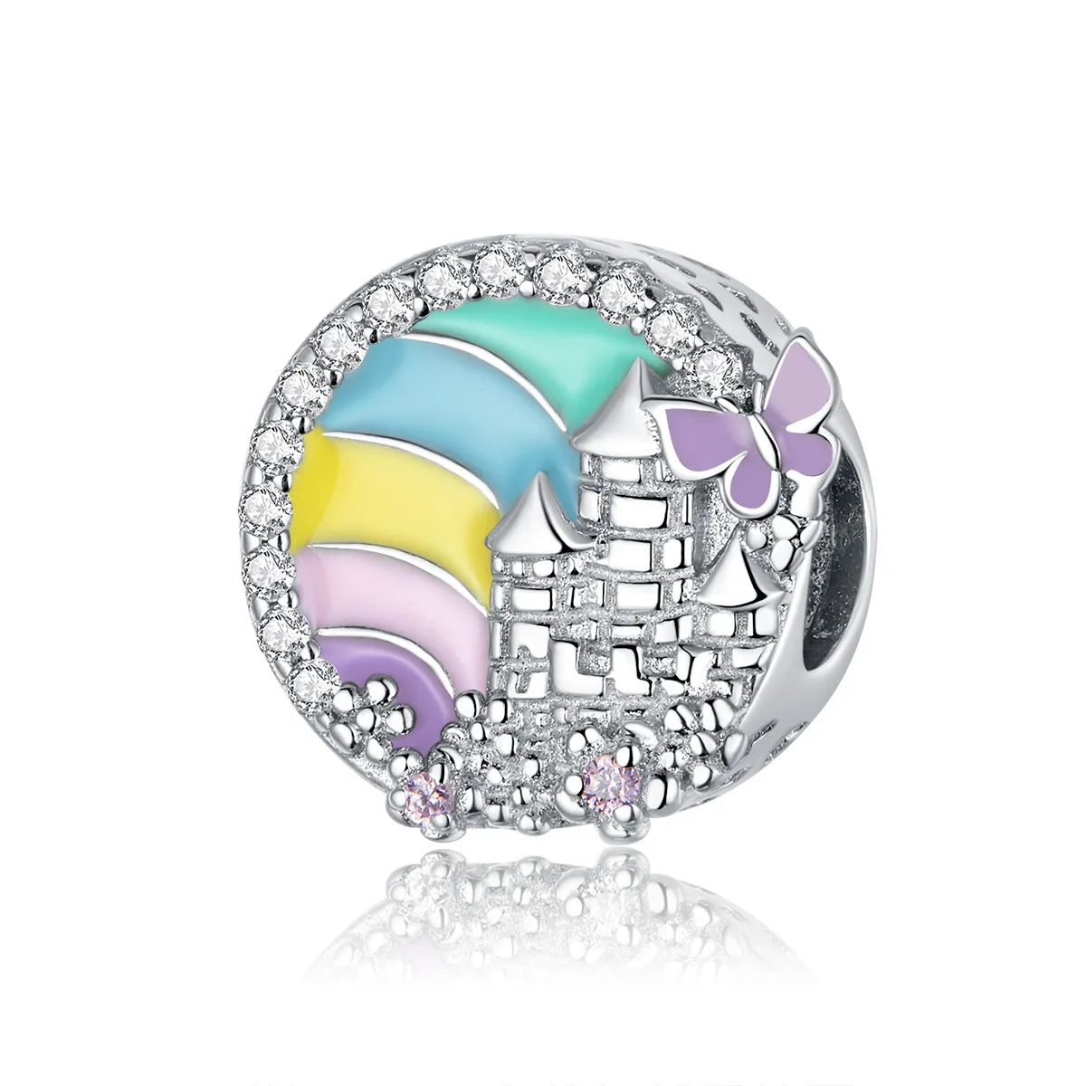 Pandora Style Silver Charm, Rainbow Castle, Multicolor Enamel - SCC1585