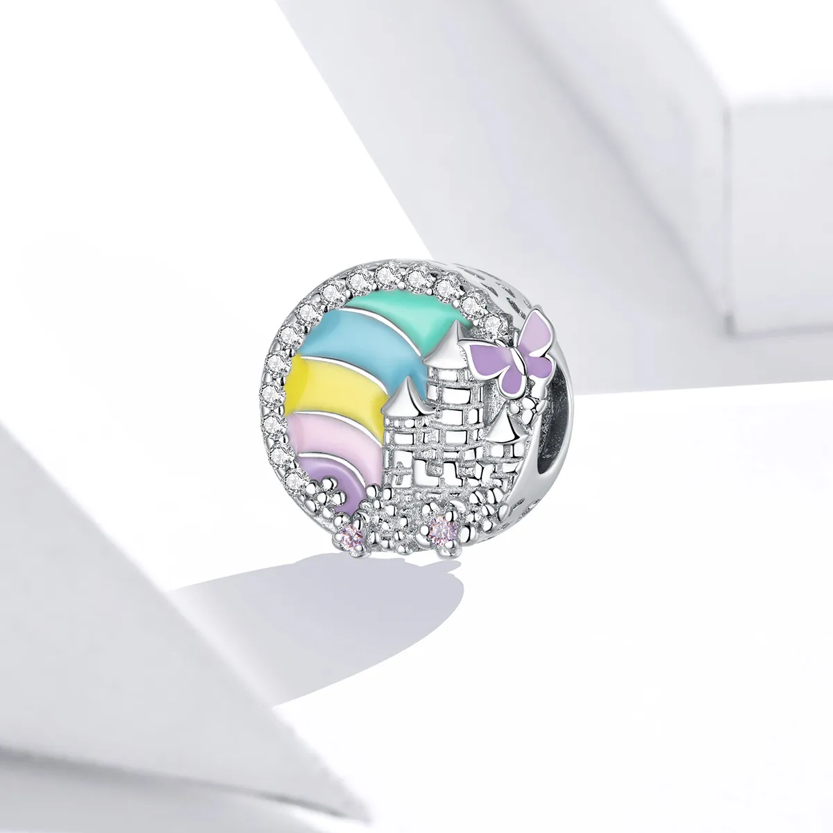 Pandora Style Silver Charm, Rainbow Castle, Multicolor Enamel - SCC1585