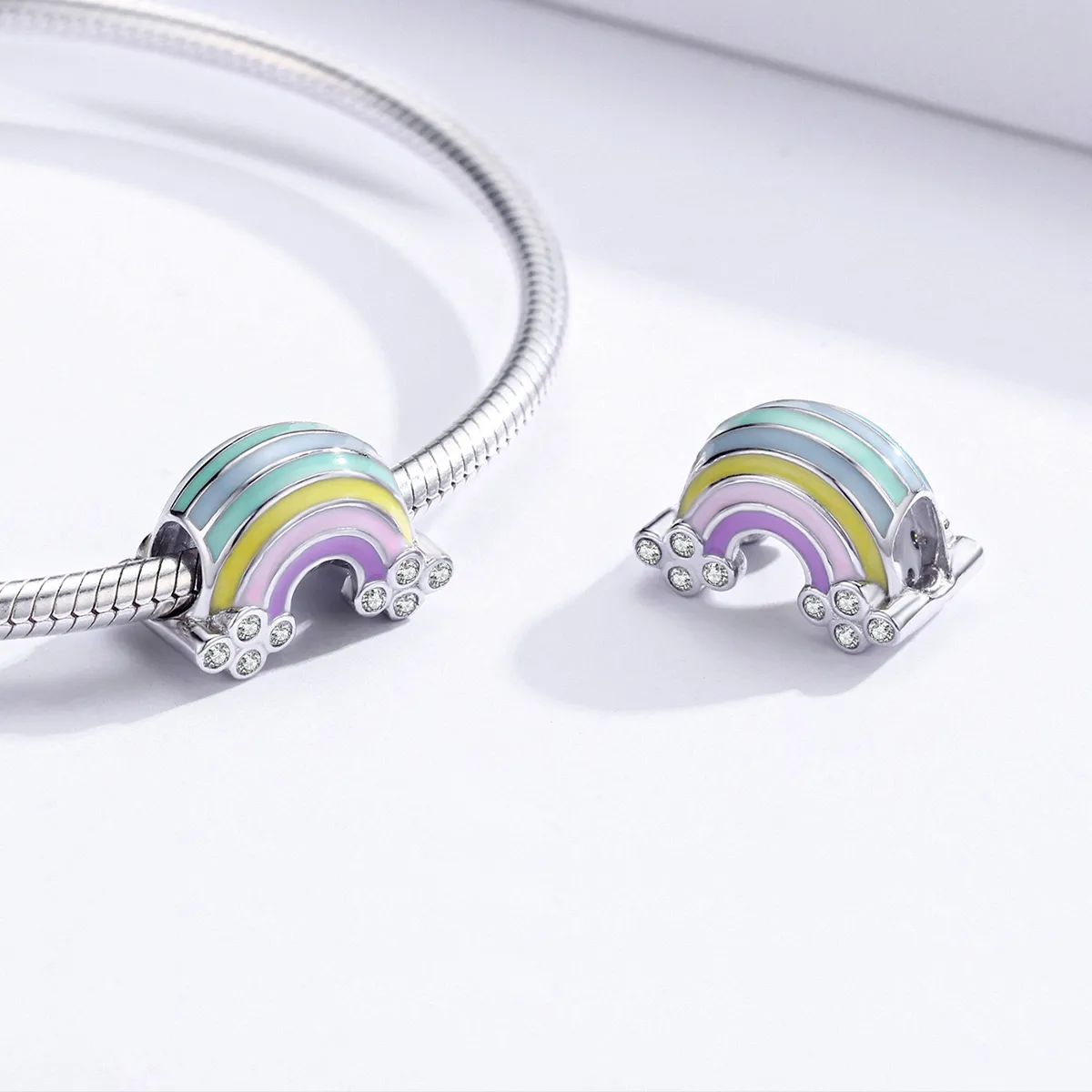 Pandora Style Silver Charm, Rainbow, Multicolor Enamel - SCC1425