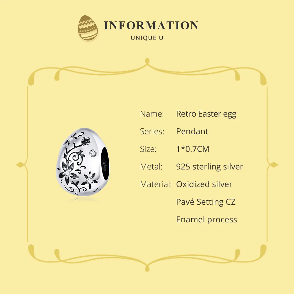 Pandora Style Silver Charm, Retro Easter Egg, Enamel - SCC1466