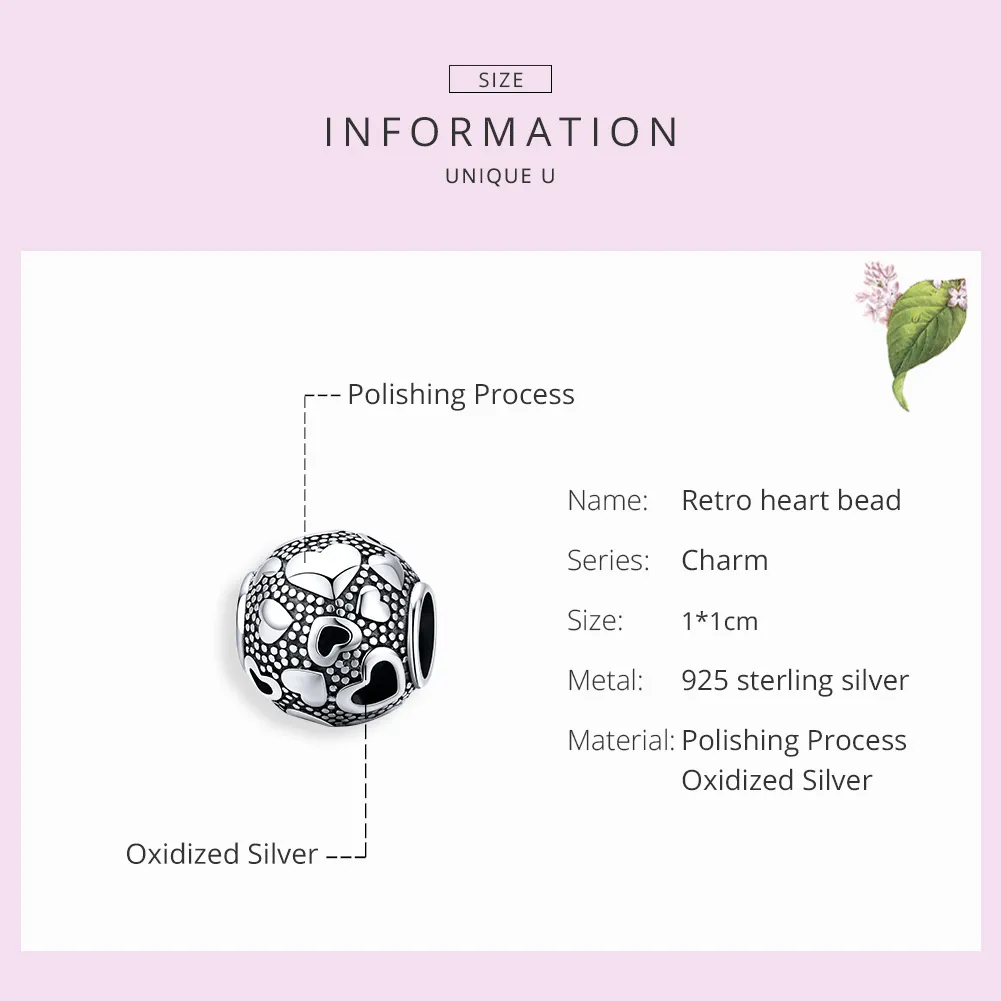 Pandora Style Silver Charm, Retro Heart - SCC1451