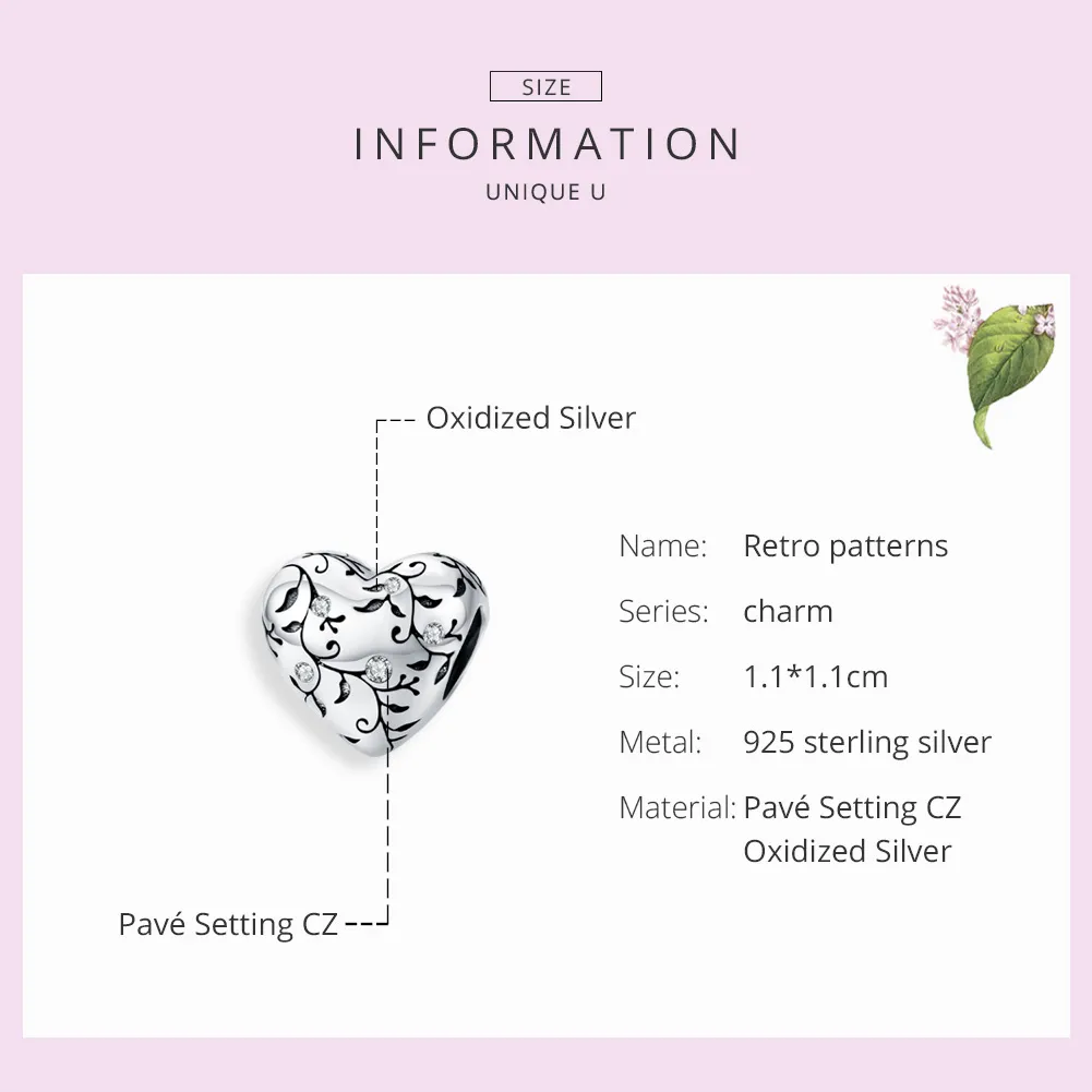 Pandora Style Silver Charm, Retro Patterns - SCC1323