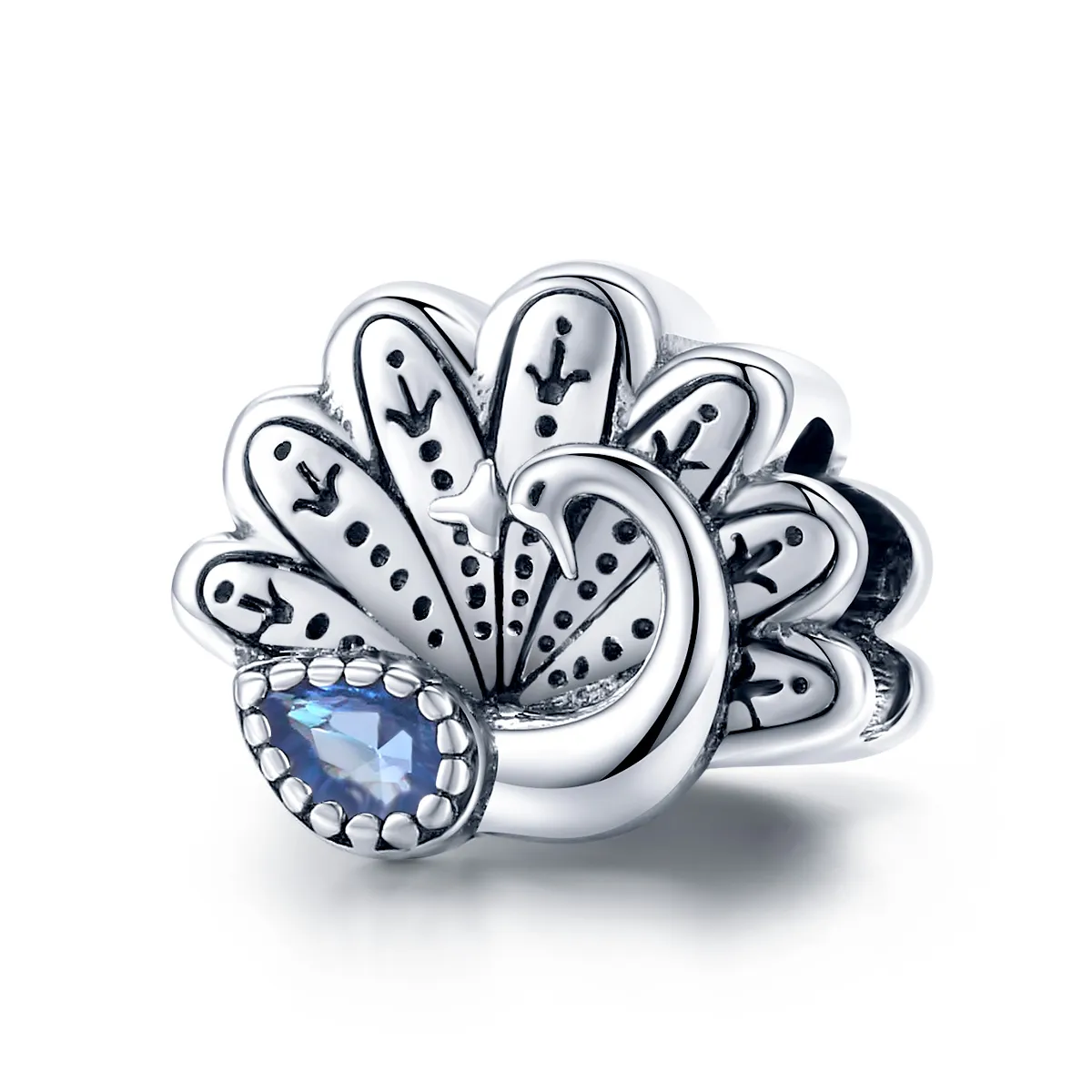 Pandora Style Silver Charm, Retro Peacock - SCC1558