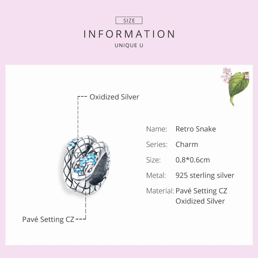 Pandora Style Silver Charm, Retro Snake - SCC1351