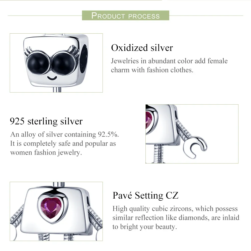 Pandora Style Silver Charm, Robot Didi - SCC885