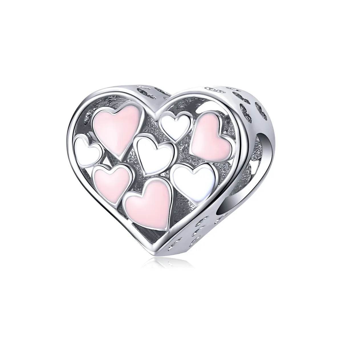 Pandora Style Silver Charm, Romance Heart, Pink Enamel - SCC1423