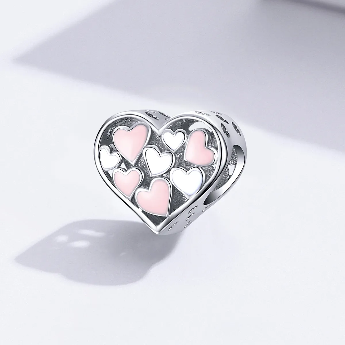 Pandora Style Silver Charm, Romance Heart, Pink Enamel - SCC1423