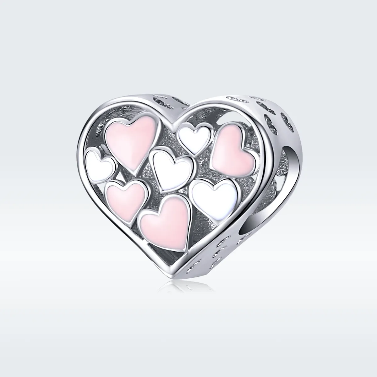 Pandora Style Silver Charm, Romance Heart, Pink Enamel - SCC1423