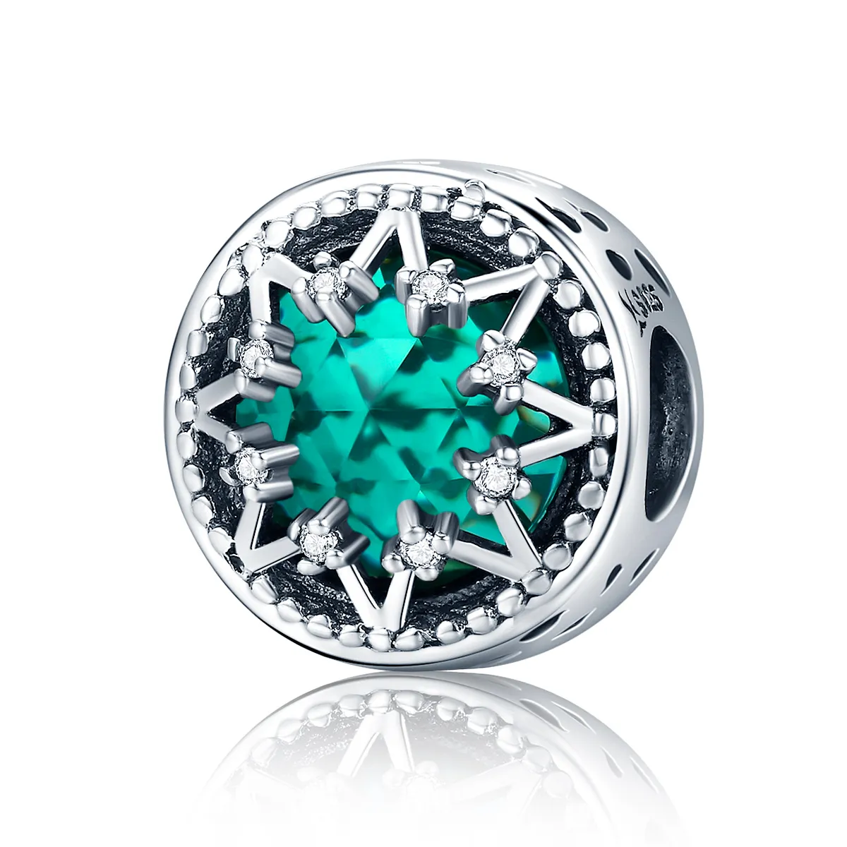 Pandora Style Silver Charm, Romantic Emerald Snowflakes - SCC308