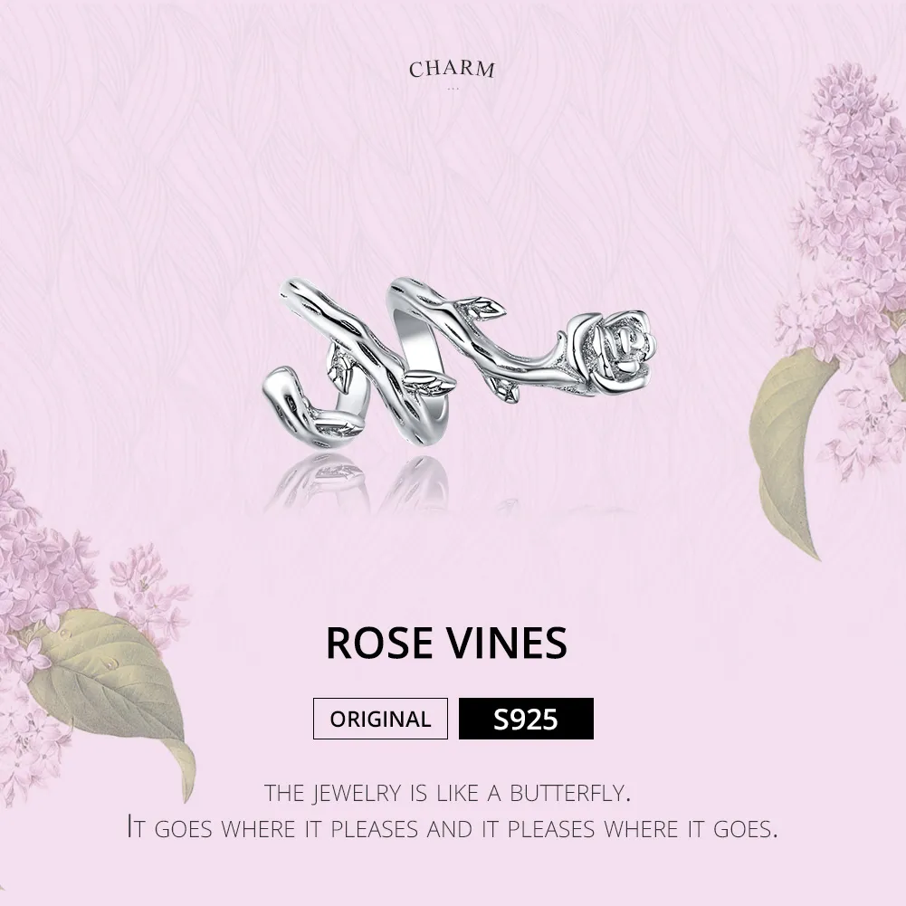 Pandora Style Silver Charm, Rose Vines - BSC310