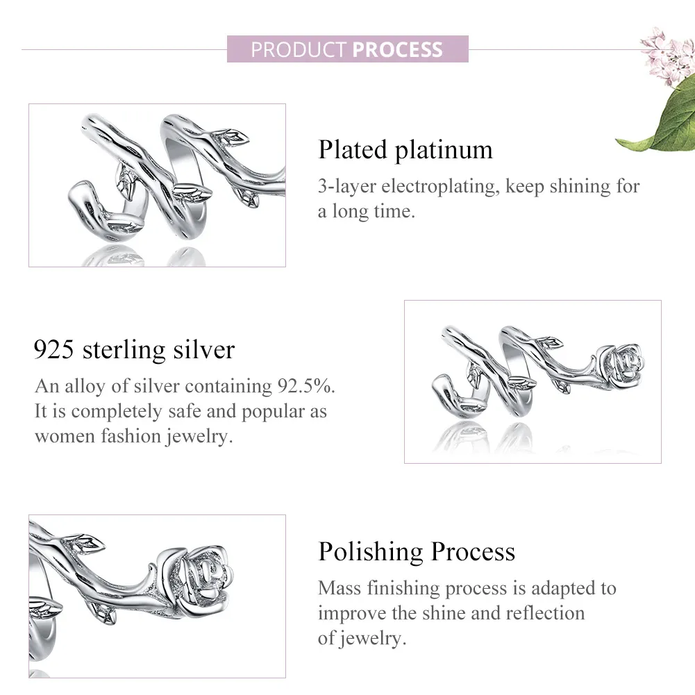 Pandora Style Silver Charm, Rose Vines - BSC310