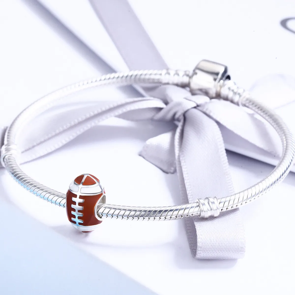 Pandora Style Silver Charm, Rugby Ball, Red Enamel - SCC442