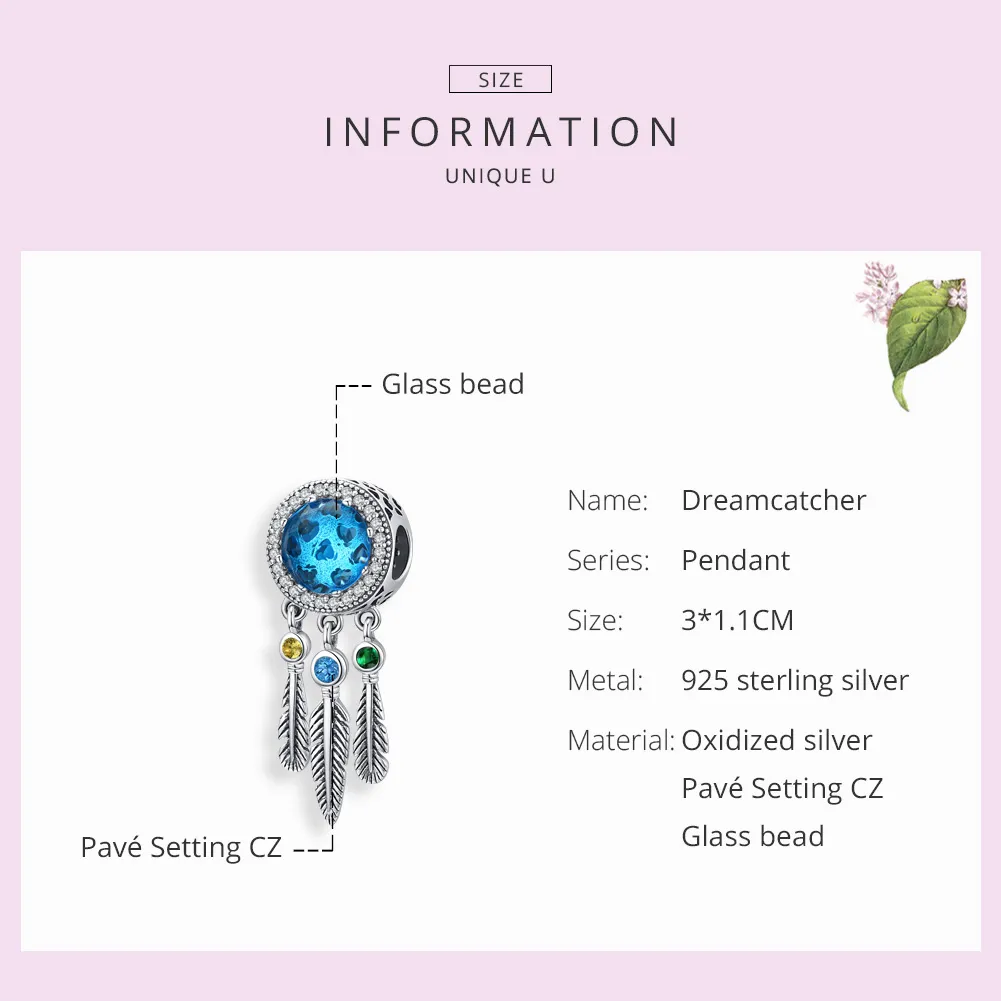 Pandora Style Silver Charm, Sapphire Dream Catcher - SCC1384