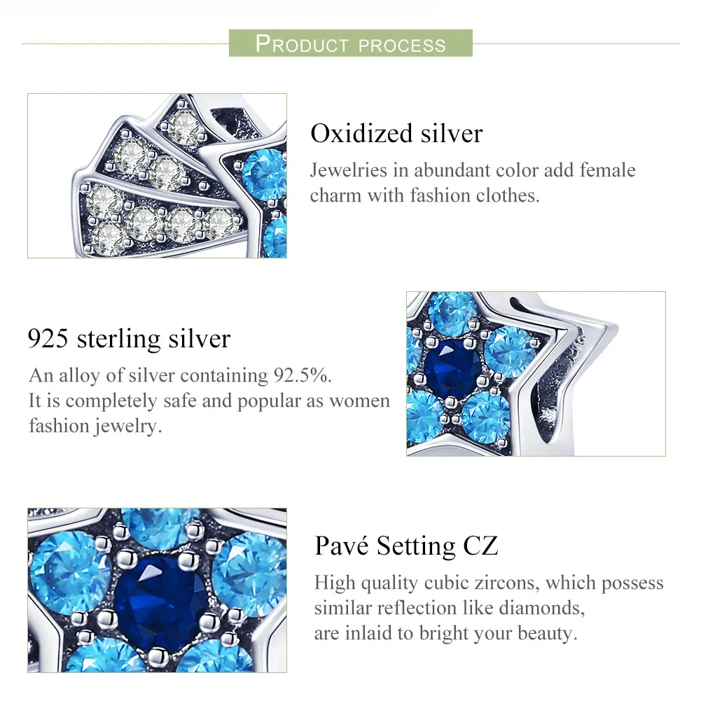 Pandora Style Silver Charm, Sapphire Jewellery Stars - SCC912