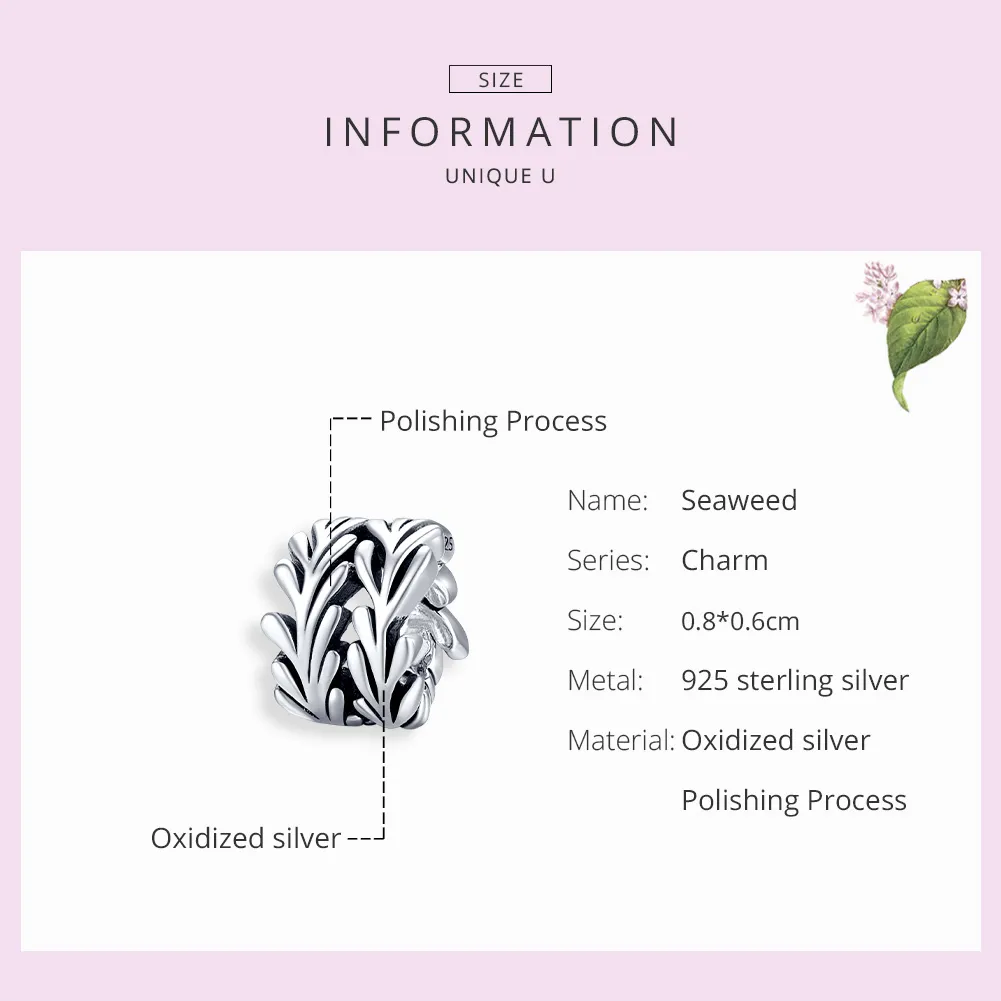 Pandora Style Silver Charm, Seaweed - SCC1534