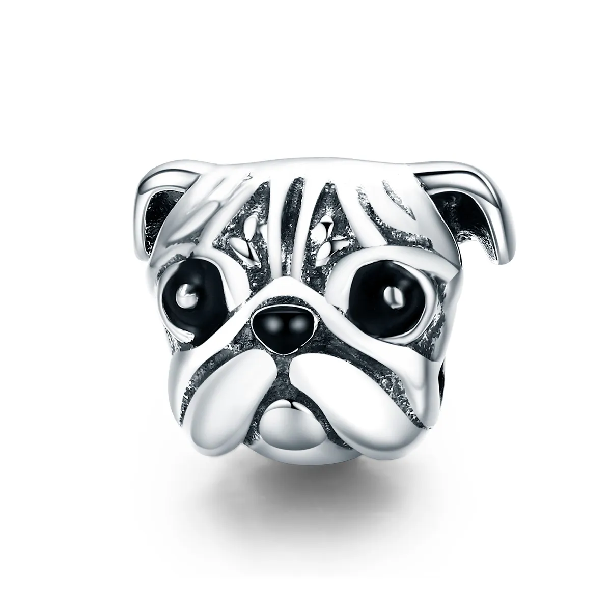 Pandora Style Silver Charm, Shar-Pei Dog, Black Enamel - SCC834