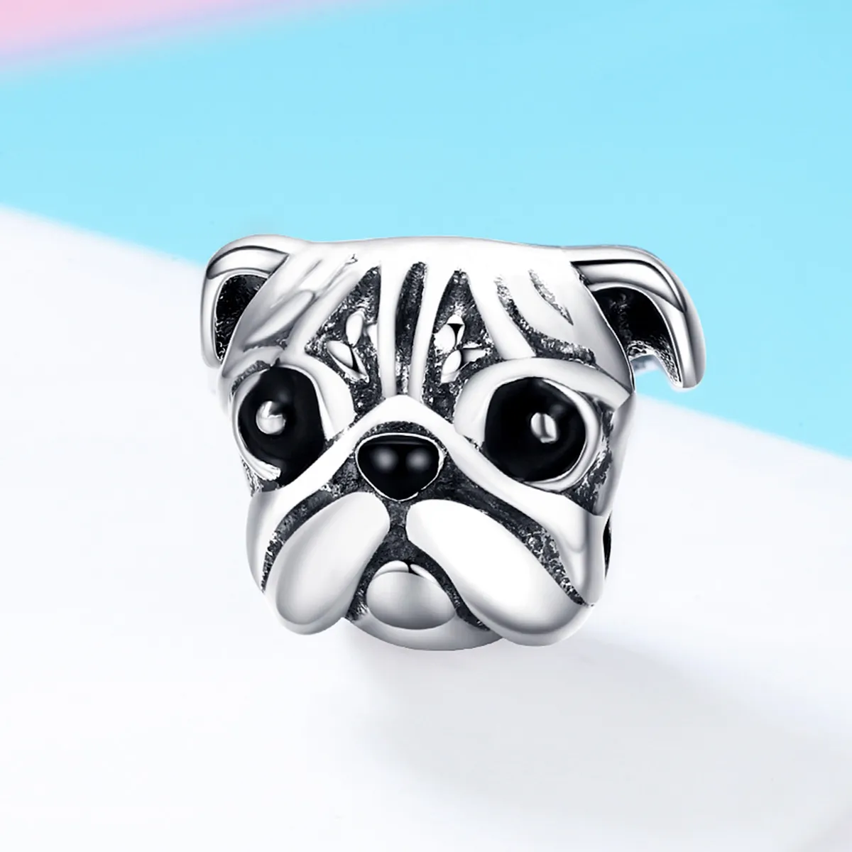 Pandora Style Silver Charm, Shar-Pei Dog, Black Enamel - SCC834