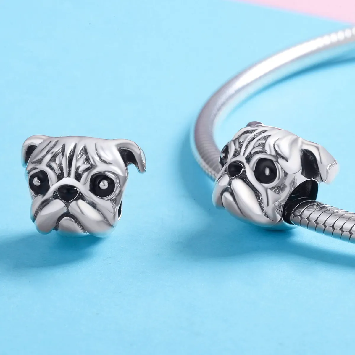 Pandora Style Silver Charm, Shar-Pei Dog, Black Enamel - SCC834