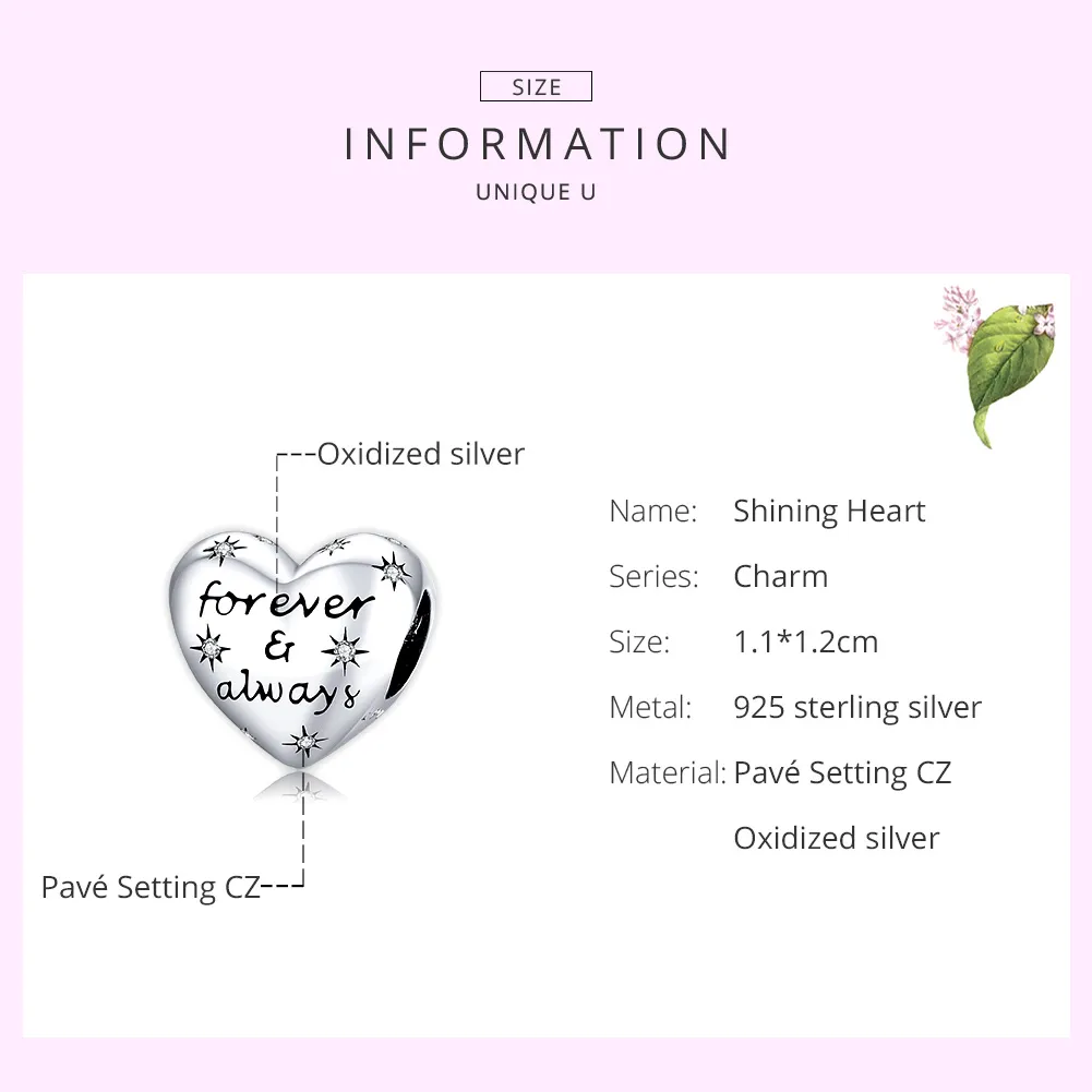 Pandora Style Silver Charm, Shining Heart - SCC1735