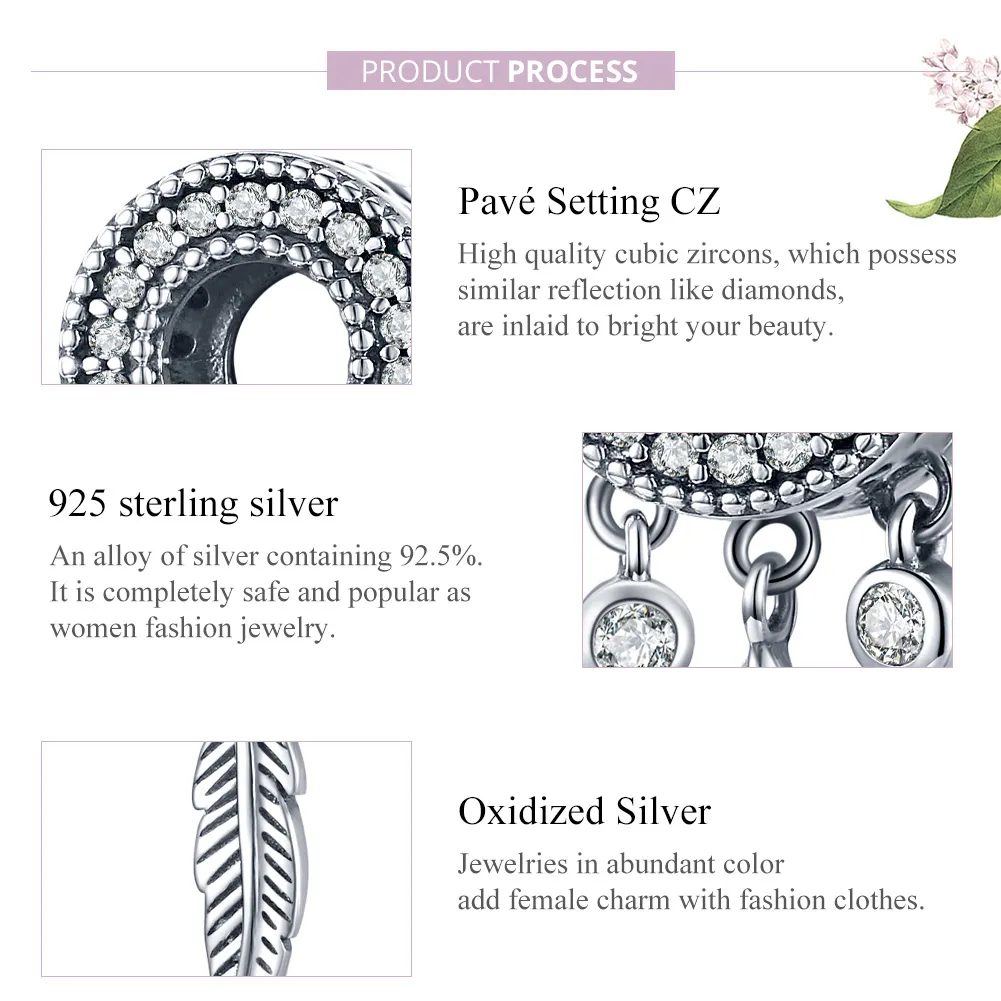 Pandora Style Silver Charm, Shiny Feather - SCC1550