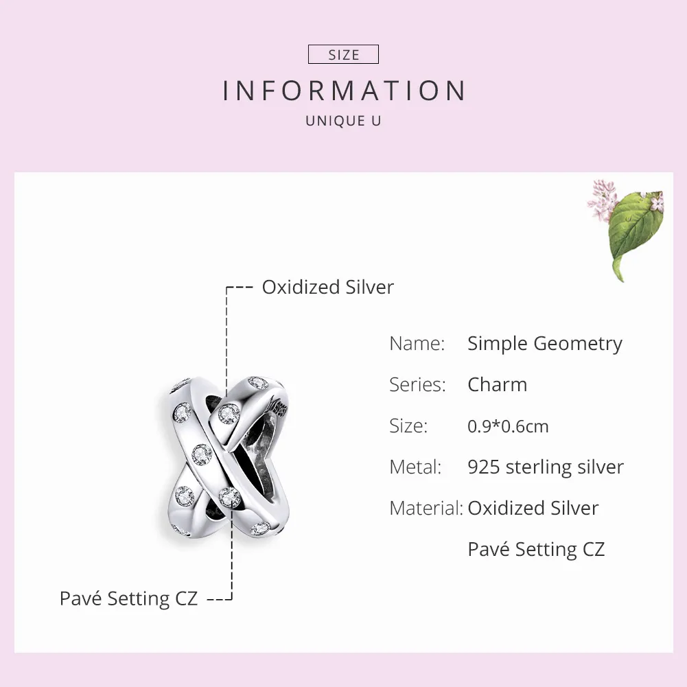 Pandora Style Silver Charm, Simple Geometry - SCC1515