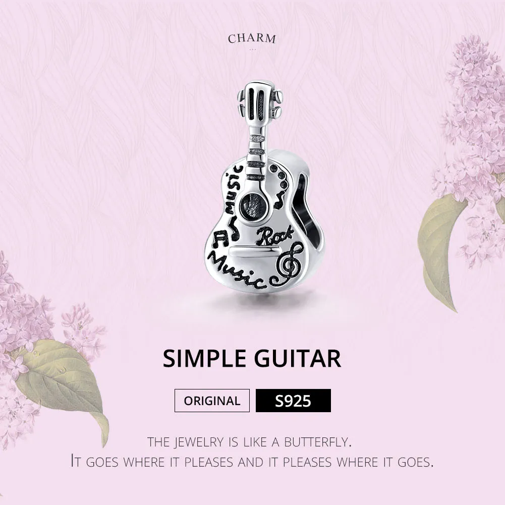 Pandora Style Silver Charm, Simple Guitar - SCC1708