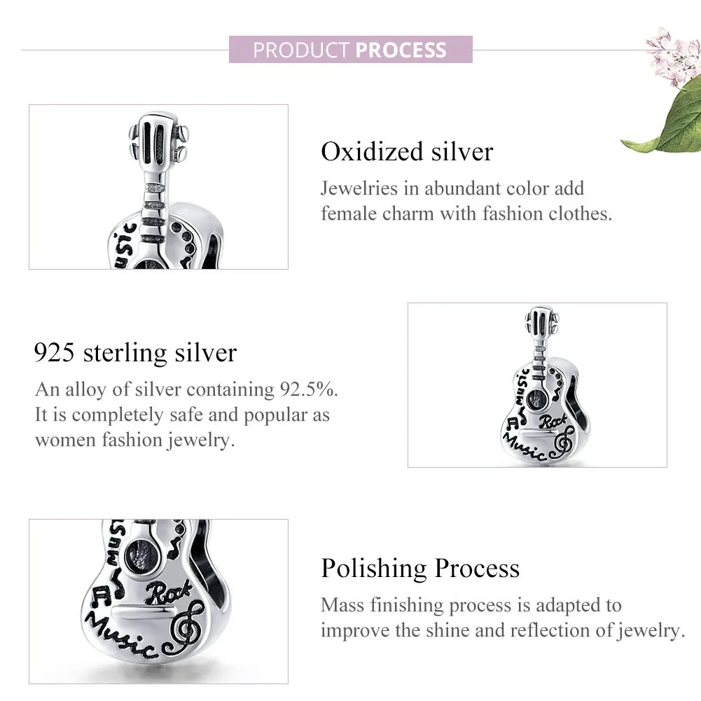 Pandora Style Silver Charm, Simple Guitar - SCC1708