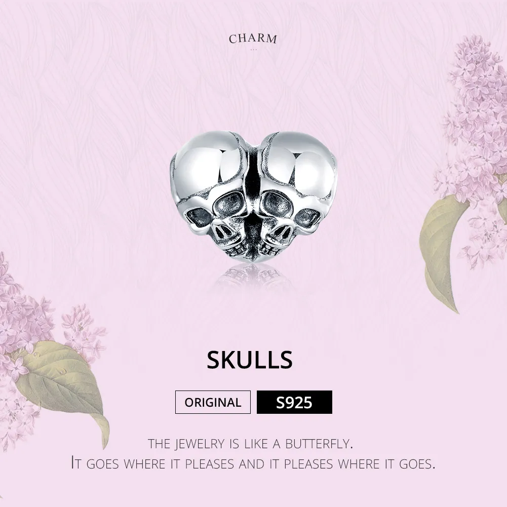 Pandora Style Silver Charm, Skulls - SCC1519