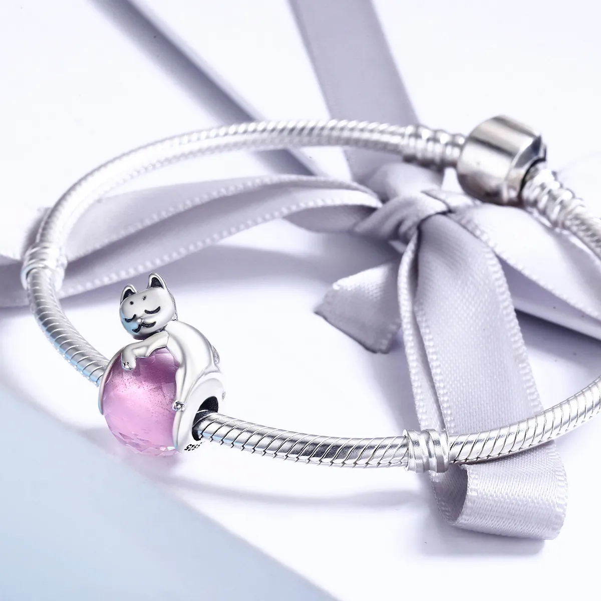 Pandora Style Silver Charm, Sleeping Cat - SCC447