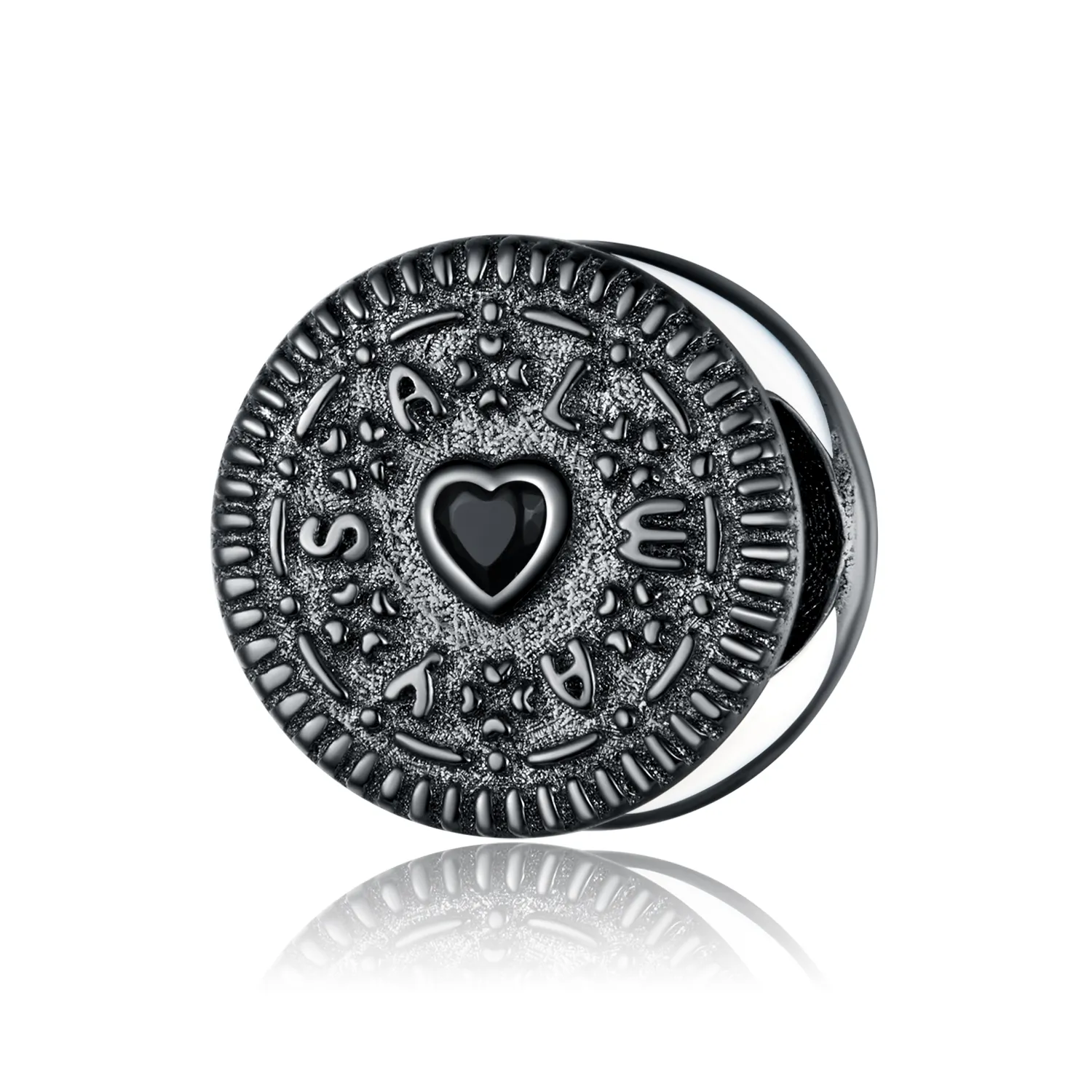 Pandora Style Silver Charm, Sndwich Biscuit, Black Enamel - BSC352