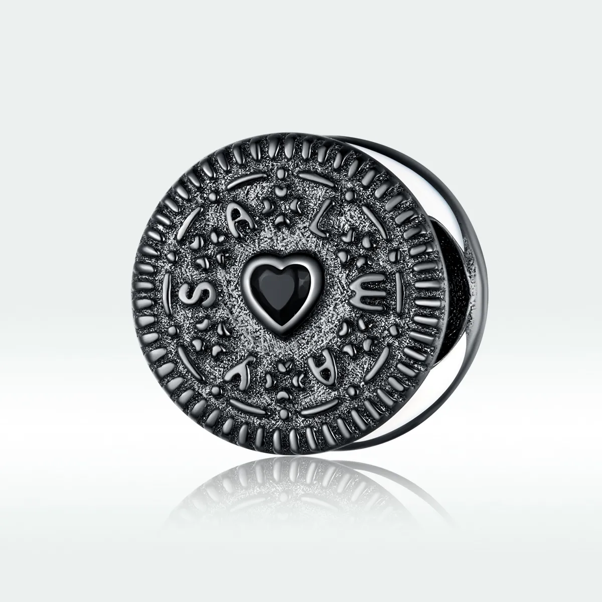 Pandora Style Silver Charm, Sndwich Biscuit, Black Enamel - BSC352