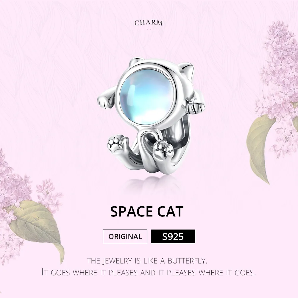 Pandora Style Silver Charm, Space Cat - SCC1697