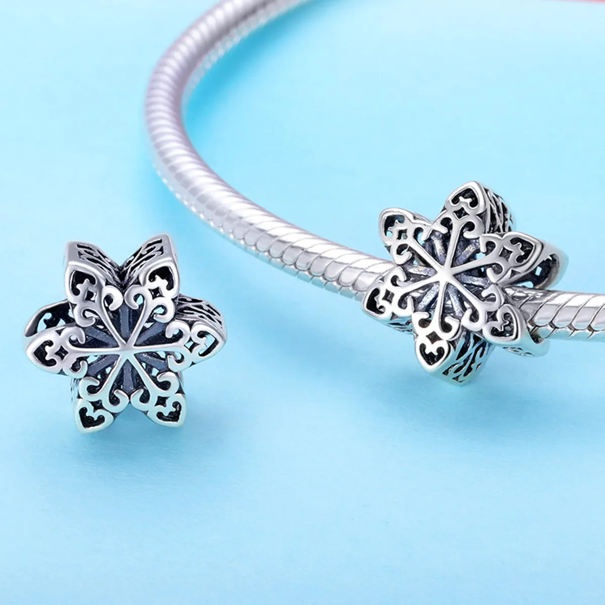 Pandora Style Silver Charm, Sparkling Snowflake - SCC719