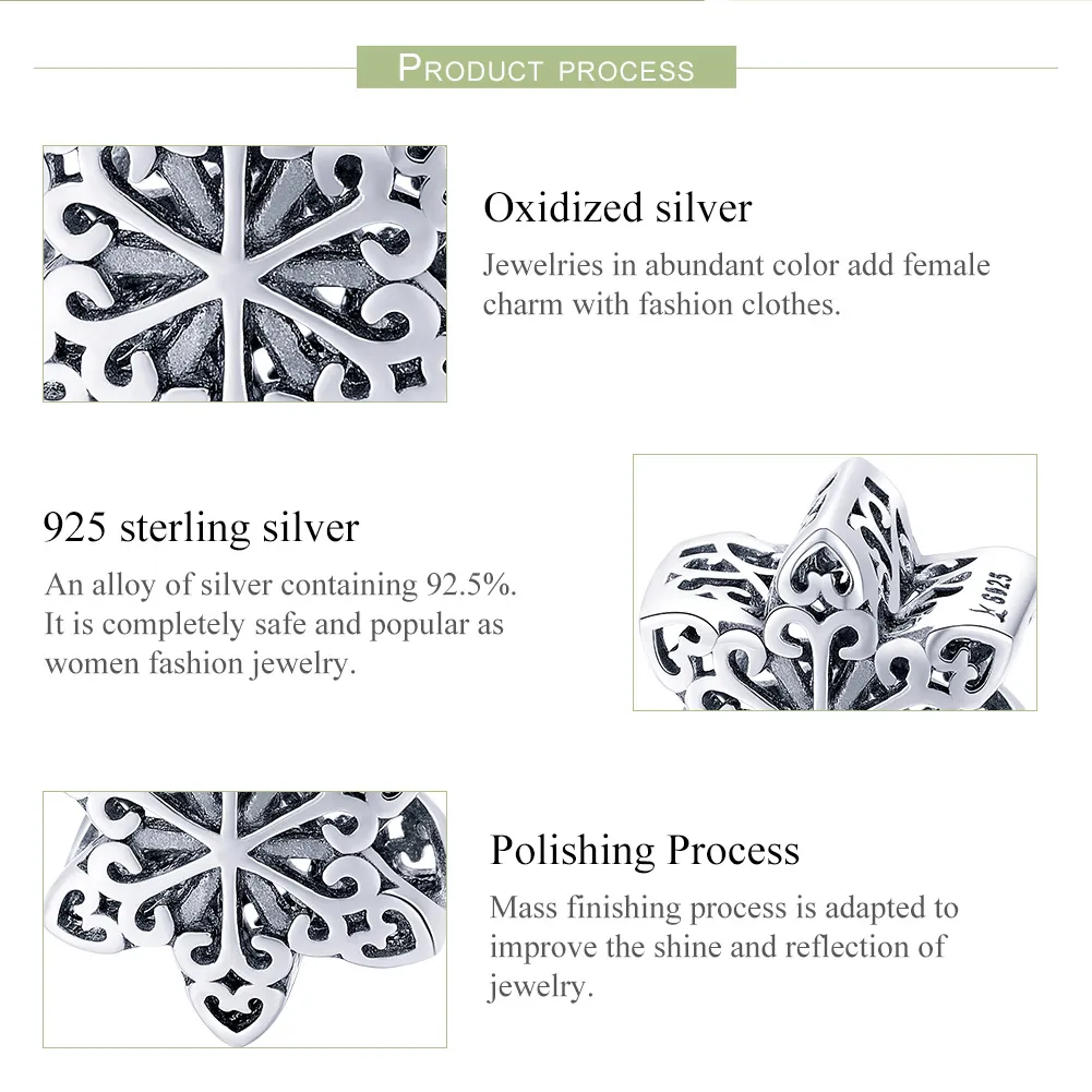 Pandora Style Silver Charm, Sparkling Snowflake - SCC719