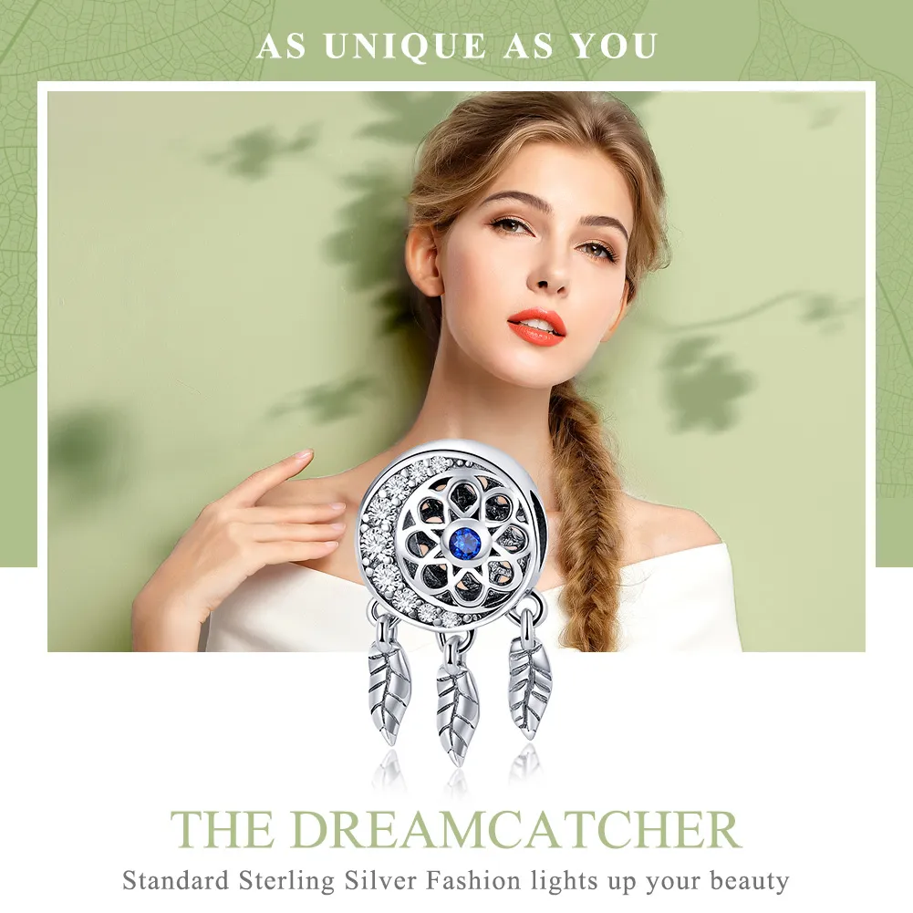 Pandora Style Silver Charm, Spiritual Dreamcatcher - SCC718