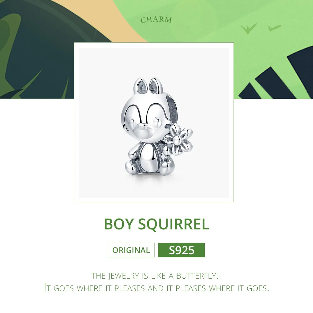 Pandora Style Silver Charm, Squirrel Boy - SCC1868