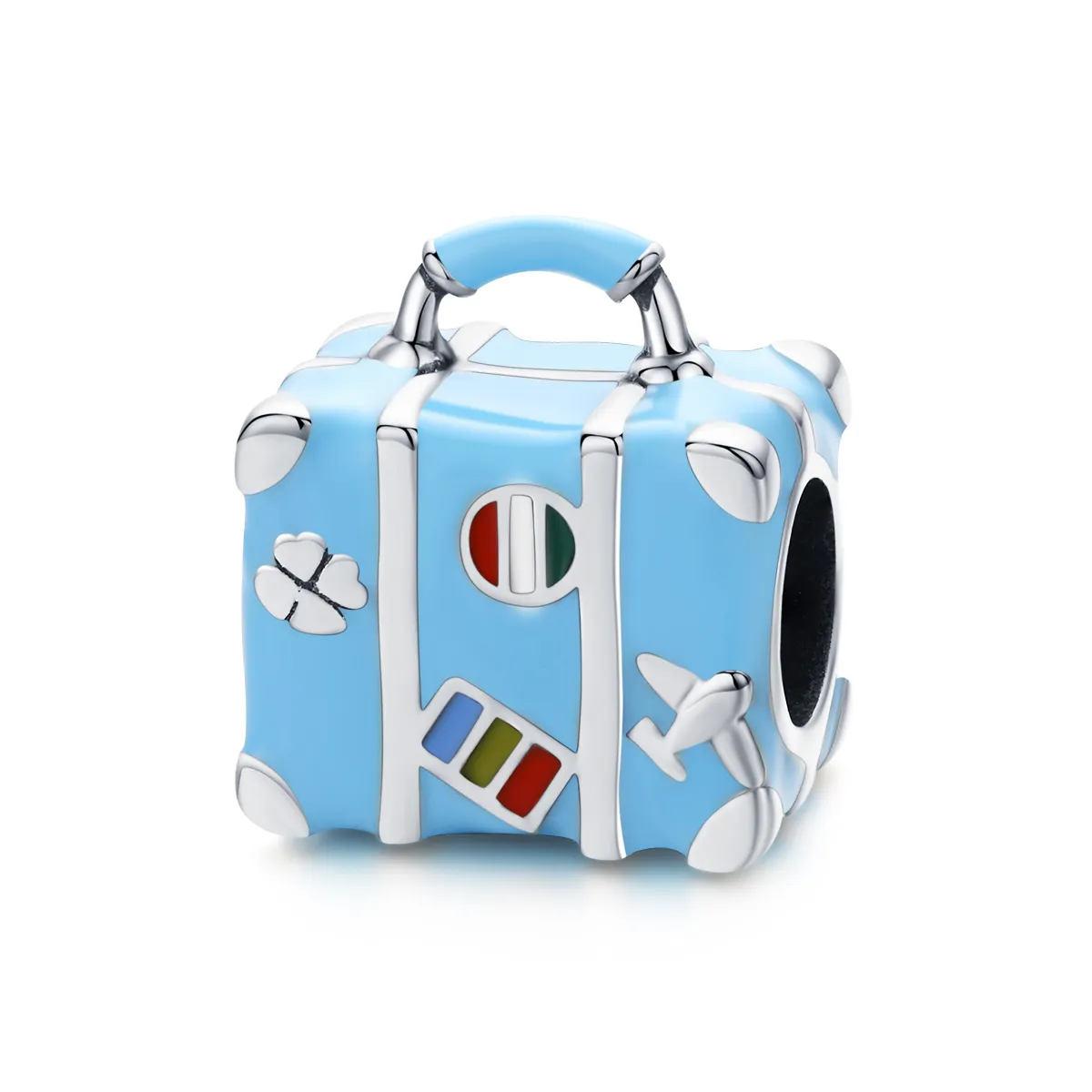 Pandora Style Silver Charm, Suitcase, Multicolor Enamel - SCC1377