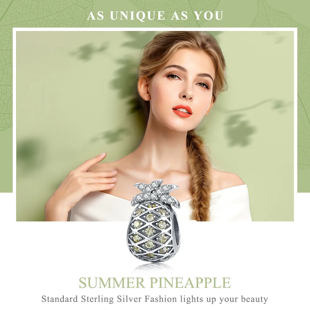 Pandora Style Silver Charm, Summer Pineapple - SCC936